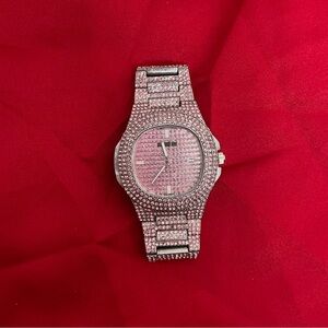 PINK RHINESTONE SILVER FASHION LADIES TRENDY SPARKLY WATCH